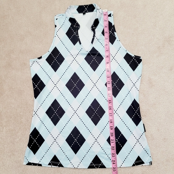 Soneven Women Sleeveless Golf Polo Shirt Argyle Blue Size Small Moisture Wicking - Picture 7 of 10